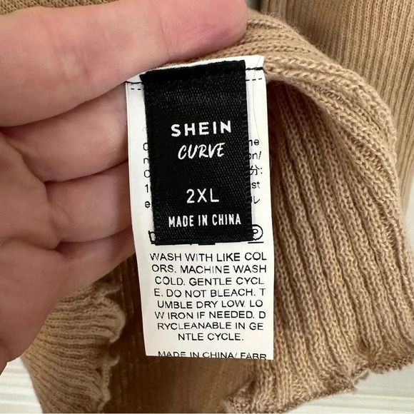 Shein Curve Women's Long Sleeve Tan Ribbed Ruffle Hem Top Size 2XL GUC - Picture 6 of 8